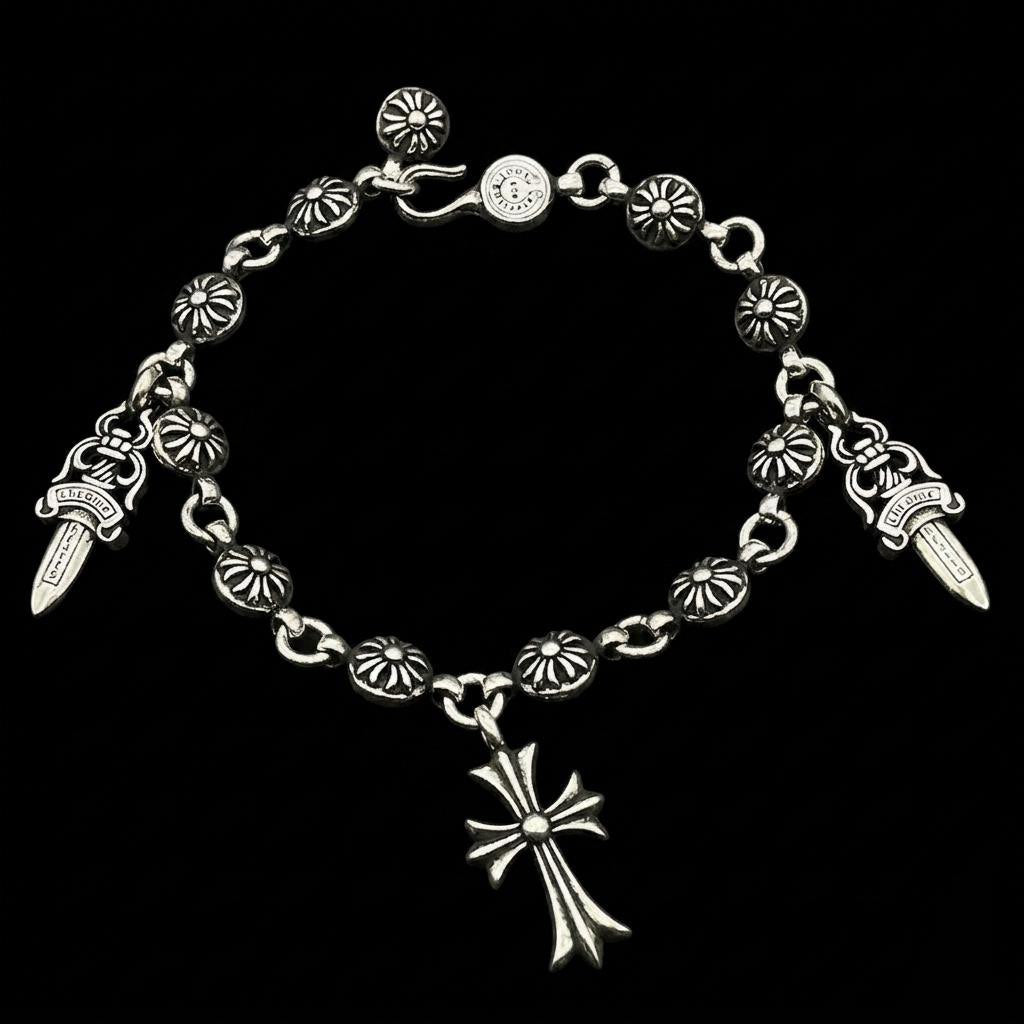 Chrome heart dagger cross bracelet