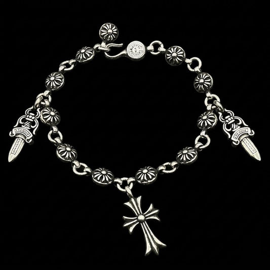 Chrome heart dagger cross bracelet